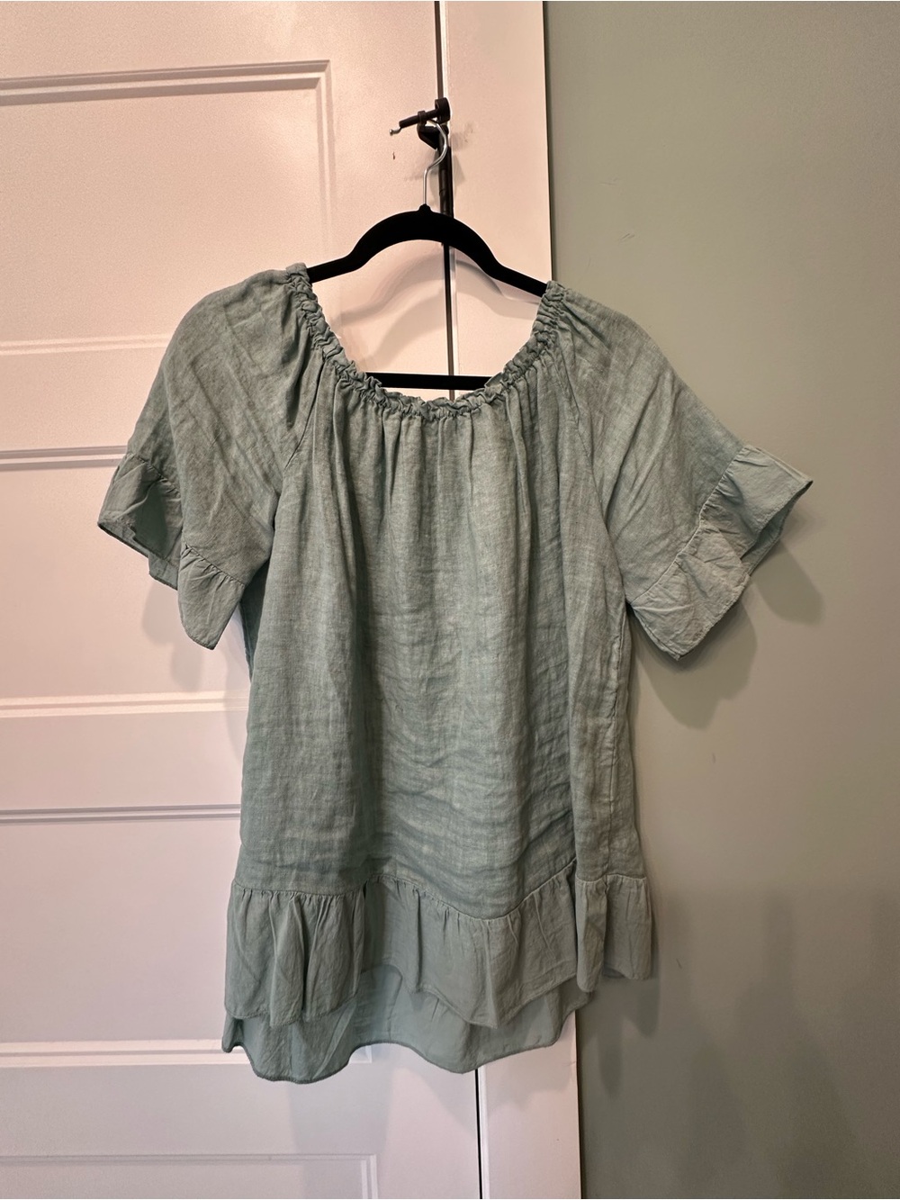 Light Sage Ruffled Short Sleeve Women’s Top
